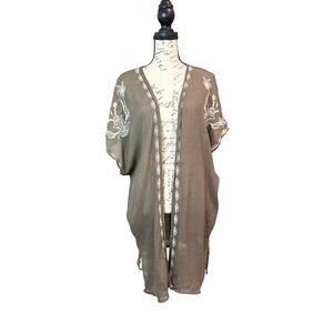 Full Tilt Women Small‎ Olive Green Embroidered Boho Kimono Cardigan Coverup